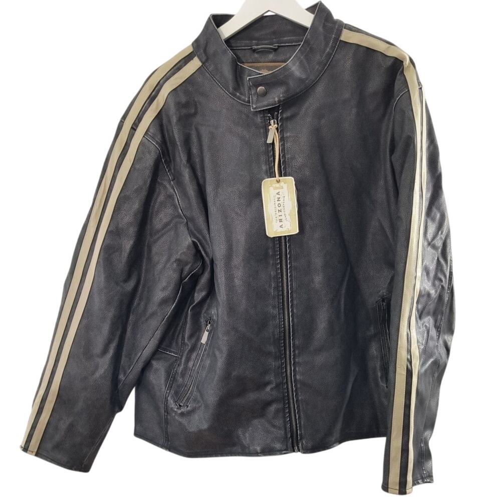 Vintage Y2K Arizona Jeans Moto Jacket Men's Size XL Faux Leather Racing Stripes